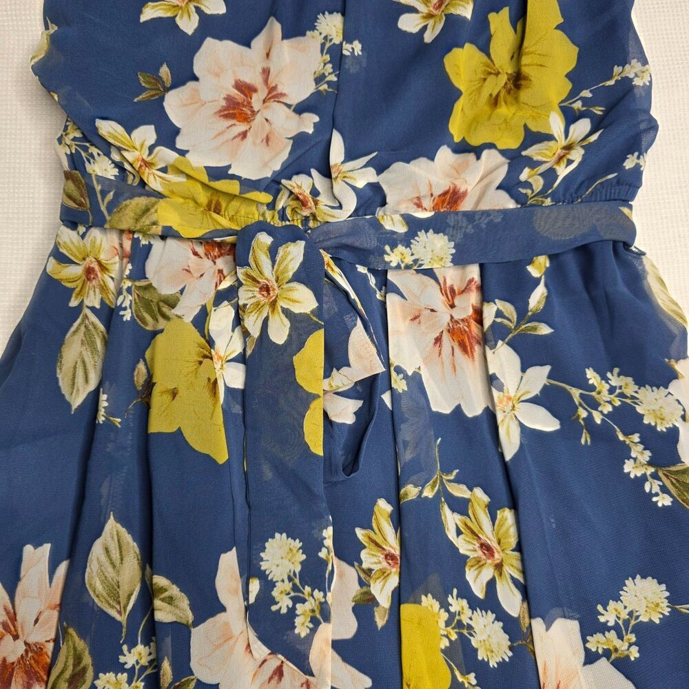 Enfocus Studio Womens 6 Blue Floral A‑Line Dress Sleeveless Belted Summer - Picture 7 of 16